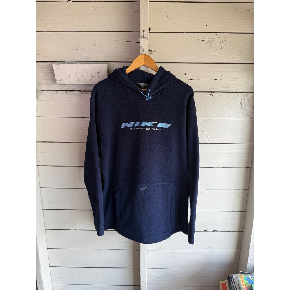 Nike Performance Athletics Fleece Hoodie Navy Blue Mens Large Vintage Pullover